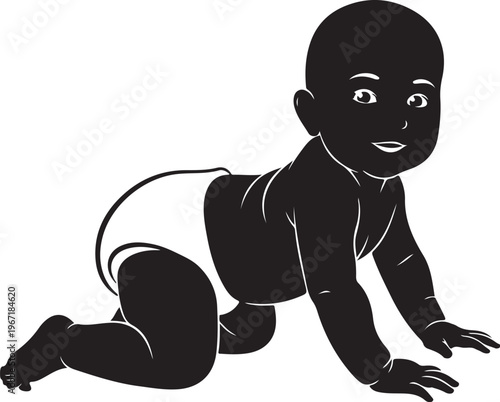 Black and white baby crawling on hands and knees crawling baby