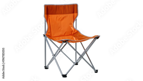 Valokuva Orange fabric camping chair with metal frame, isolated on transparent background