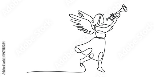Continuous Line Drawing of an Angel Playing Trumpet