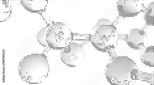 Abstract atomic bond halftone design concept with dots texture for microscopic science and technical data visualization.