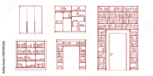 a striking visual of several tall filled bookshelves arranged in a row presenting a minimalist aesthetic silhouette high quality professional detailed
