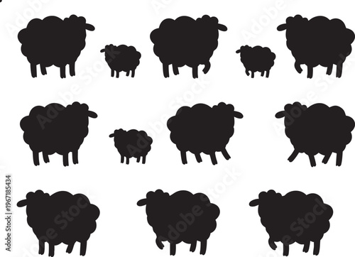 Black Sheep Silhouettes and Lambs Vector Icons