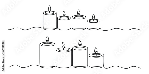 Minimalist One-Line Drawing of Lit Candles