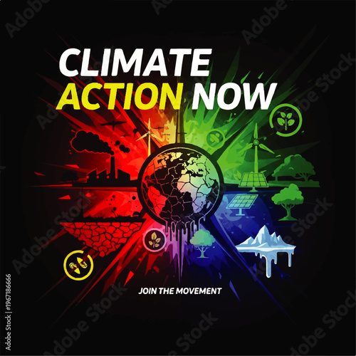 Vivid Climate Action Now Poster Promoting Environmental Awareness and Change.
