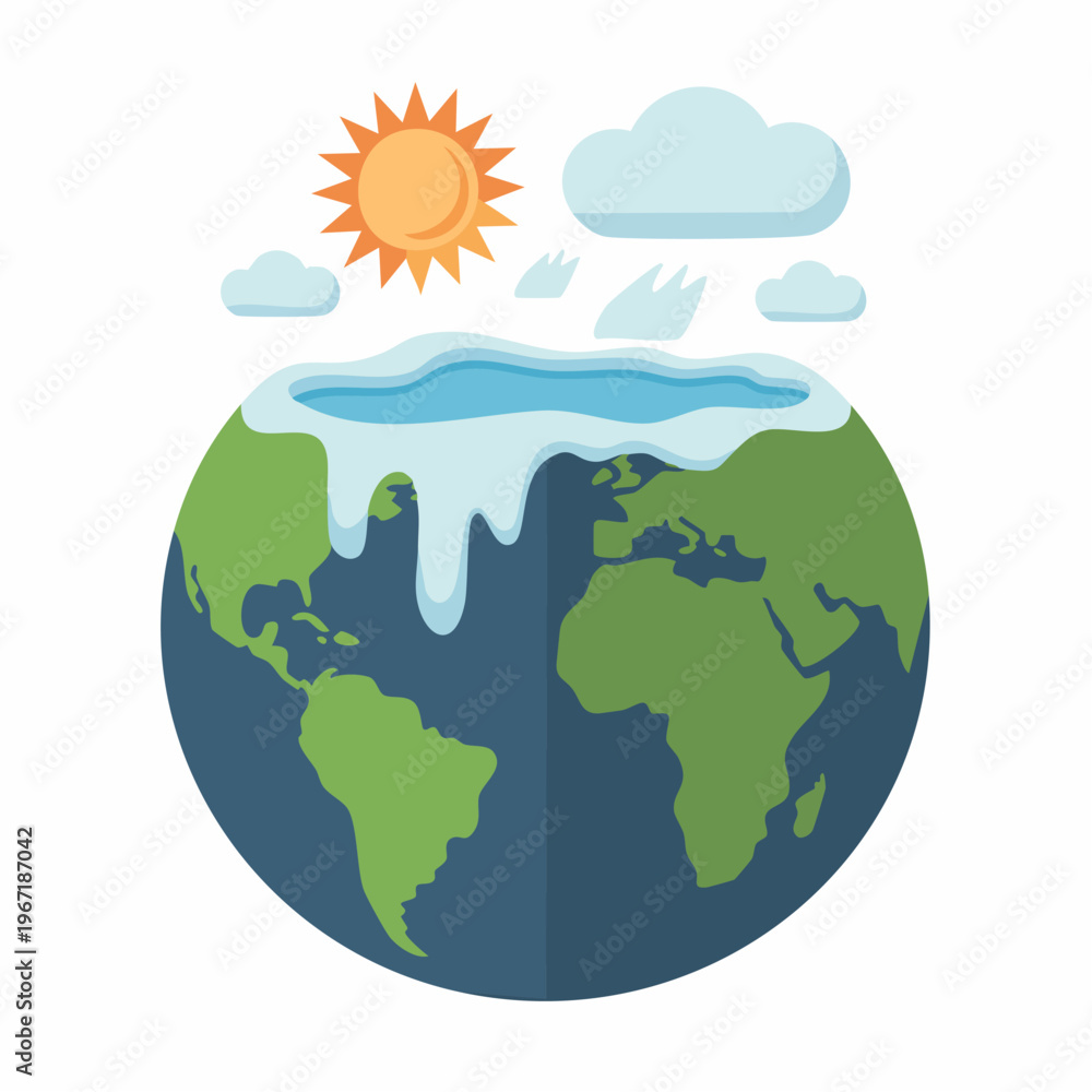 Fototapeta premium climate change illustration of melting earth globe with ice caps and s