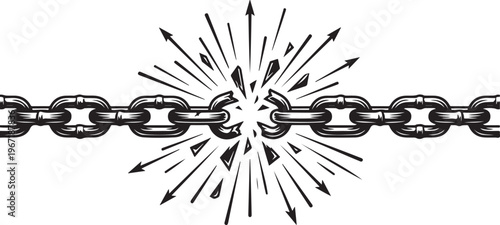 Broken chain links with explosion effect, representing freedom or breaking free