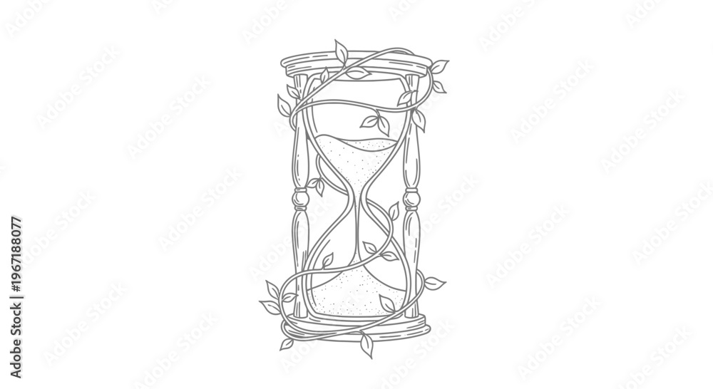Obraz premium Elegant Hourglass Wrapped in Vines: A Timeless Illustration.