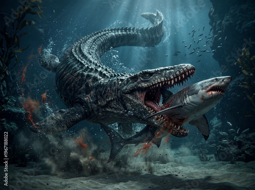 Mosasaurus in the water