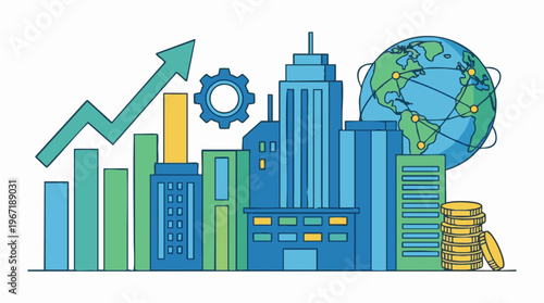 Global business growth and urban industrial finance concept