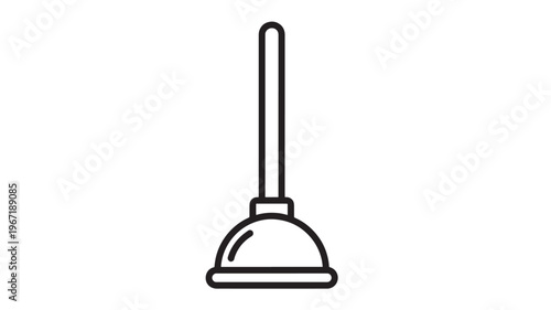 Plunger icon with a black outline representing a tool for clearing blockages in drains and toilets. featuring drain cleaner, cleaning equipment,