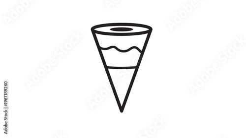 Cone ice cream outline with wavy lines and a circular top, isolated on a white background. featuring dessert, sweet, treat with food and graphic