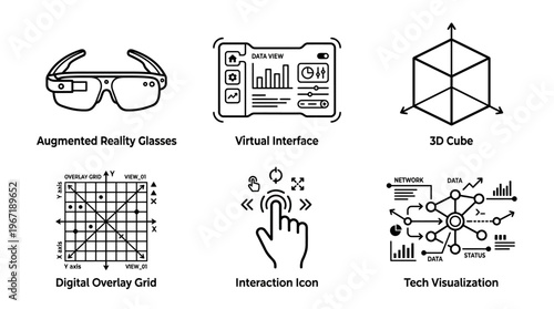 Augmented reality and tech vector graphic illustrations set