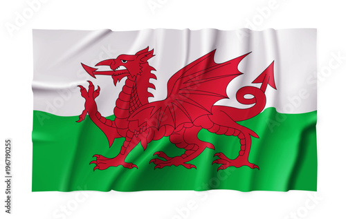 Realistic Wales country flag isolated on a transparent background. Silk atlas detailed fabric flag. Vector PNG