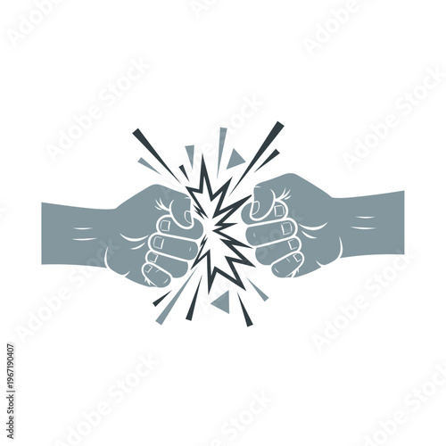 Two Grey Fists Clashing Together with Exploding Energy Burst