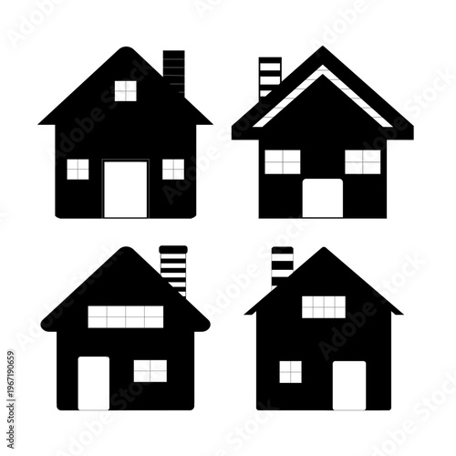 Set of Four Minimalist House Silhouette Icons for Real Estate and Architecture Branding