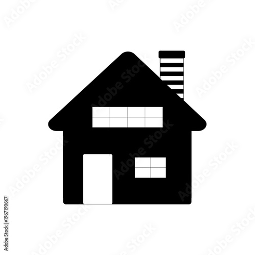 Minimalist House Icon Illustration – Black Home Silhouette with Chimney and Windows