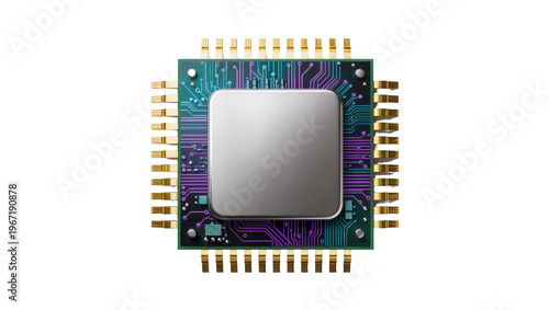Bild auf Leinwand Central processing unit with gold pins and circuit board, isolated on transparen