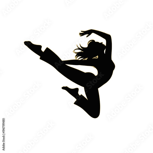 Graceful silhouette of a woman performing a ballet jump.