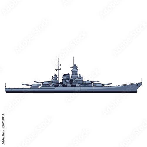 Battleship Illustration: Iconic Warship Profile on White Background