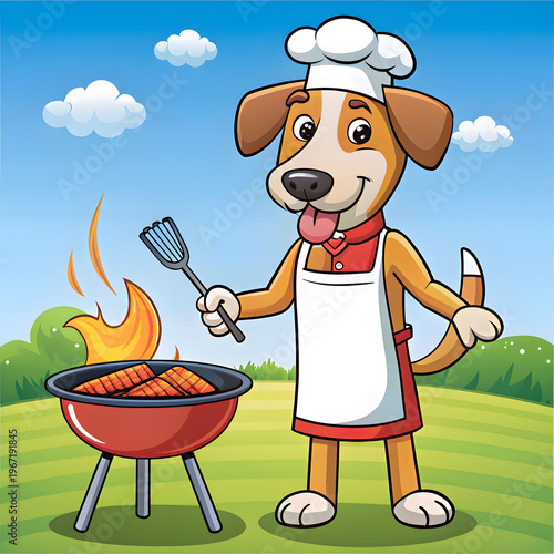 bbq and grilling dog waiting colored cartoon