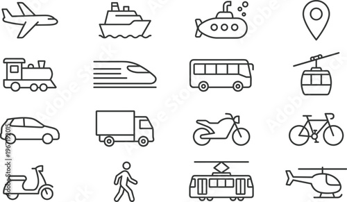 Tablou pe pânză Transportation icons on transparent background, Various vehicles