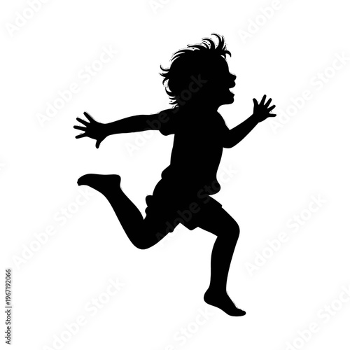 Silhouette of a joyful running child.
