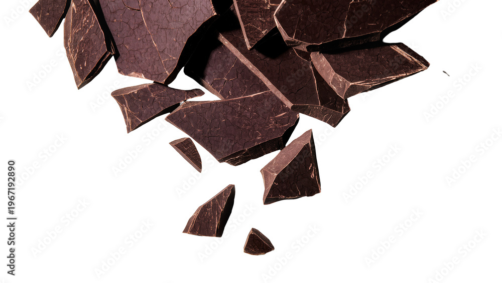 Εκτύπωση καμβά Dark chocolate chunks scattered, isolated on transparent background
