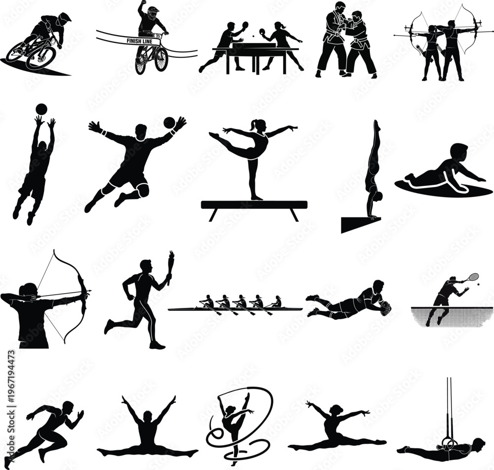 Obraz premium Set of black silhouettes of olympic sports and athletes