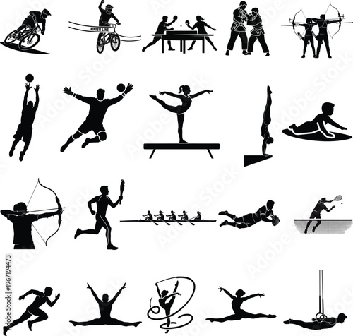 Set of black silhouettes of olympic sports and athletes