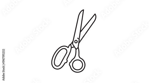 Scissors with looped handles and sharp blades, depicted in a clean, simple outline style on a white background.