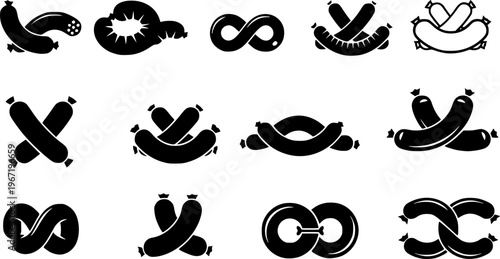 Collection of sausages displayed in a striking black silhouette – Black Vector Illustration