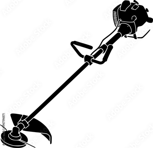 Gardening and landscaping equipment icon featuring a simple black silhouette of a gasoline powered grass cutter – Black and White Vector Illustration