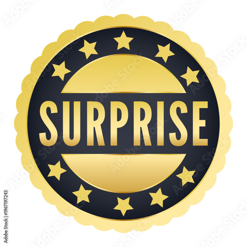 Gold and Black Surprise isolated rubber stamp, sticker, label vector illustration