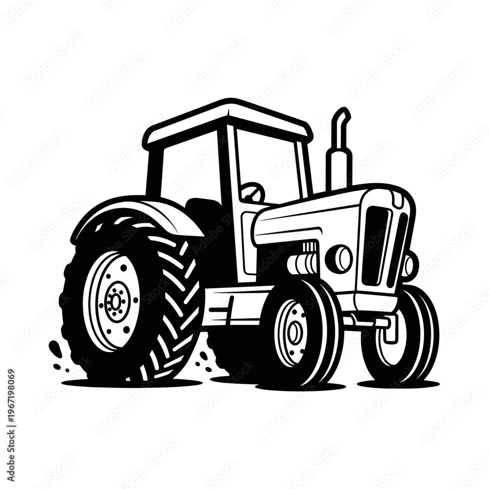 Obraz premium Bold Black and White Tractor Illustration for Agricultural Themes.