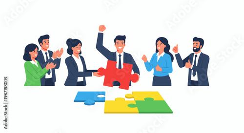 Business team working together, completing puzzle pieces