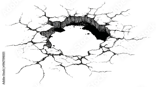 Hole in cracked surface illustration for design elements and concept visuals