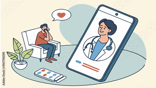 Doctor consultation on smartphone screen, telemedicine concept.