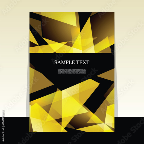 Gold Geometric Poster Template or Flyer Design with Abstract Polygon Background and Modern Premium Layout. This premium poster template or cover design features overlapping gold and yellow polygons.