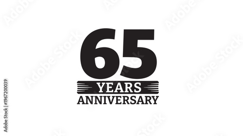 Sixty-five years anniversary text design with a large black number 65 and the words 'Years Anniversary' below.