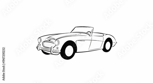 A simple black and white line drawing of a classic convertible sports car