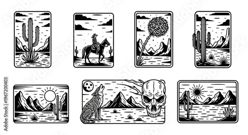 Desert Skull Cactus Cowboy Wolf Sun Moon Graphics Collection.