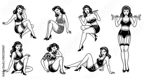 Vintage Pin-Up Girls Collection in Various Poses.