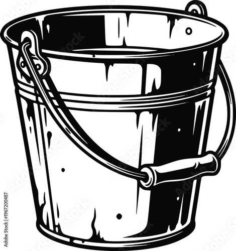 Hand Drawn Metal Bucket Vintage Engraving Style Vector Illustration
