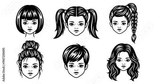 Collection of Diverse Childrens Hairstyles and Faces.