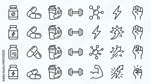 Fitness and supplement icons on transparent background vector graphics