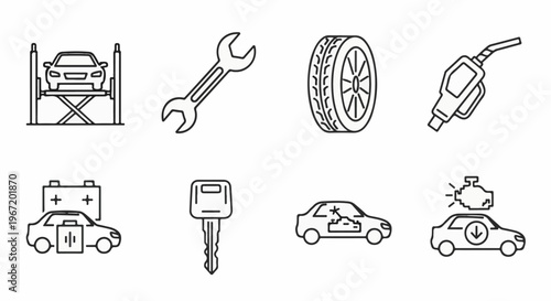 Icons for car maintenance, repair, and components