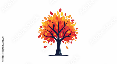 Stylized autumn tree with vibrant red, orange, and yellow leaves