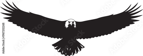 Black eagle silhouette with outstretched wings and white head feathers