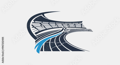 Stylized stadium seating and running track with blue accents
