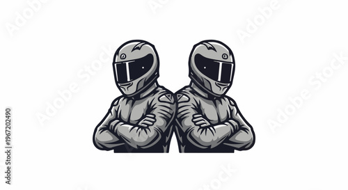 Two cartoon race drivers in full gear, back to back
